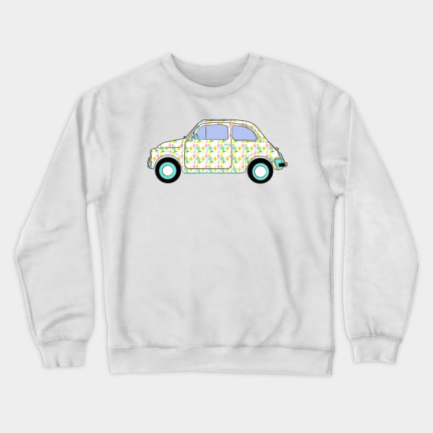 Cute retro car in bubblegum 1950s retro wallpaper Crewneck Sweatshirt by MarbleCloud